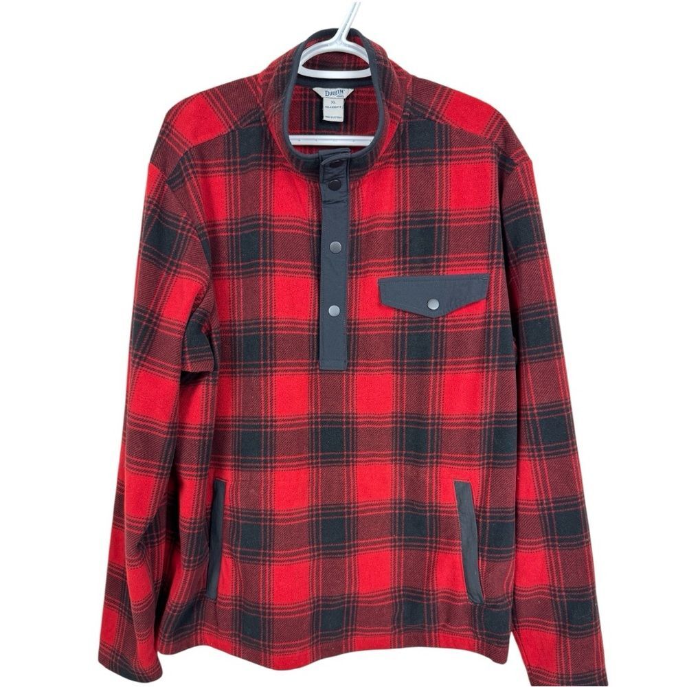 Duluth Trading Co Red/Blk Plaid Snap Fleece XL EUC Kangaroo Pocket